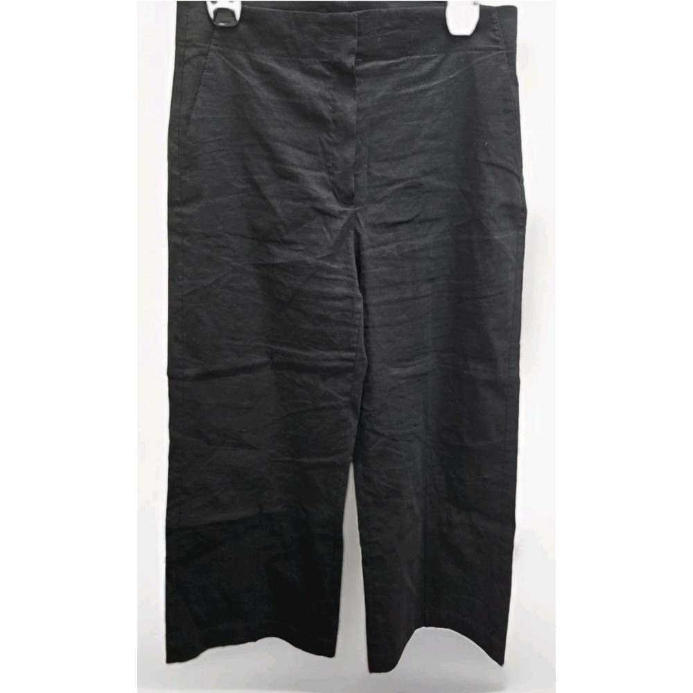 Theory Black Linen Blend Wide Leg Cropped Trousers Pants Size 8